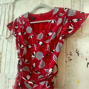 Talbots Red Umbrella Print Dress – Navy & White | Petites 2P | Vintage-Inspired
